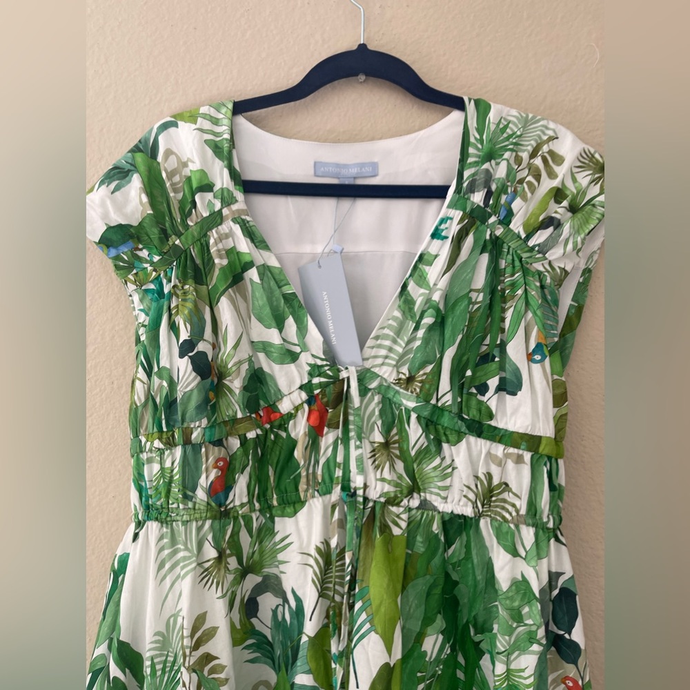 NWT Antonio Melani Victoria Tropical Print Poplin V-Neck Cap Sleeve Midi Dress - Picture 6 of 8